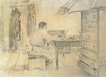 León Tolstói (1818-1910) en su estudio, 1891